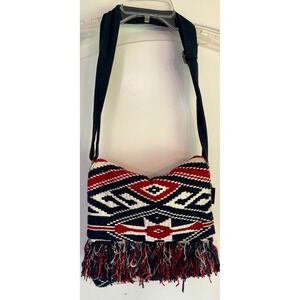 Catori Woven Crossbody Bag Red White Blue Aztec Fringe Shoulder Purse